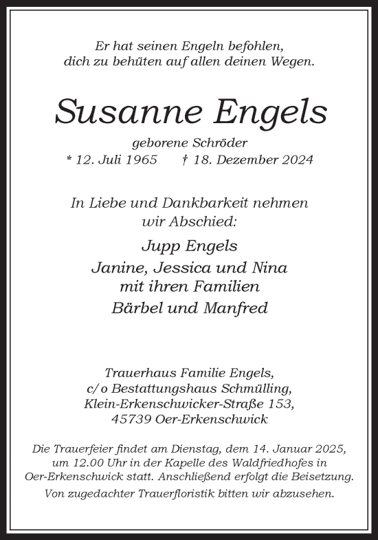 Traueranzeige von Susanne Engels von Trauer Vest