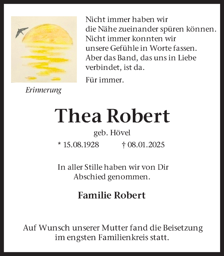  Traueranzeige für Thea Robert vom 18.01.2025 aus Münsterland Zeitung