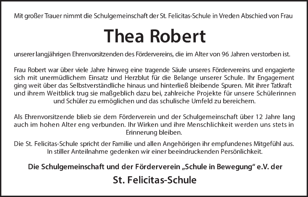  Traueranzeige für Thea Robert vom 24.01.2025 aus Münsterland Zeitung