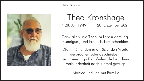 Traueranzeige von Theo Kronshage von Trauer Vest