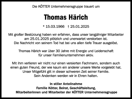 Traueranzeige von Thomas Härich von Ruhr Nachrichten