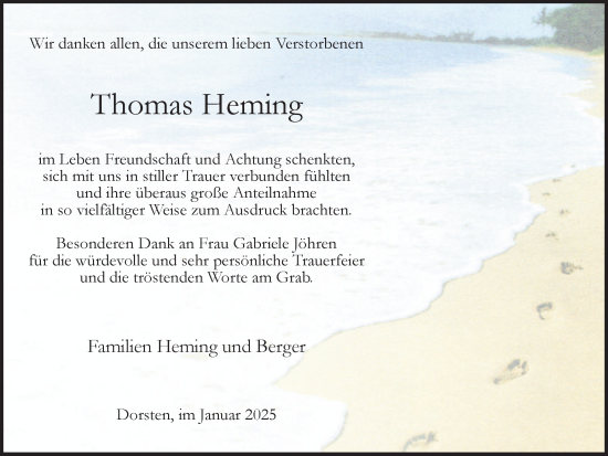 Traueranzeige von Thomas Heming von Ruhr Nachrichten und Dorstener Zeitung