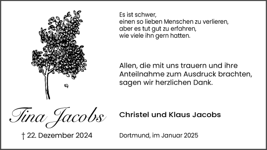 Traueranzeige von Tina Jacobs von Ruhr Nachrichten
