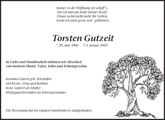 Traueranzeige von Torsten Gutzeit von Lüner Anzeiger