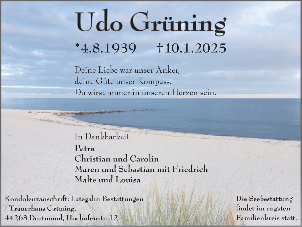  Traueranzeige für Udo Grüning vom 25.01.2025 aus Ruhr Nachrichten
