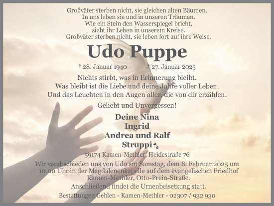 Traueranzeige von Udo Puppe von Ruhr Nachrichten