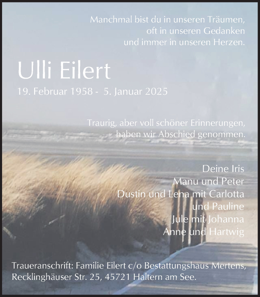  Traueranzeige für Ulli Eilert vom 18.01.2025 aus Ruhr Nachrichten und Halterner Zeitung