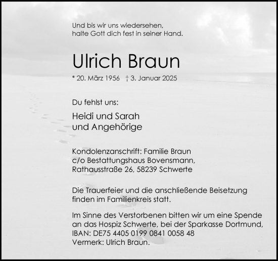 Traueranzeige von Ulrich Braun von Ruhr Nachrichten