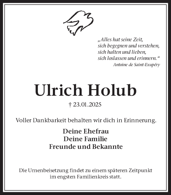 Traueranzeige von Ulrich Holub von Trauer Vest