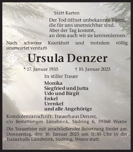 Traueranzeige von Ursula Denzer von Ruhr Nachrichten