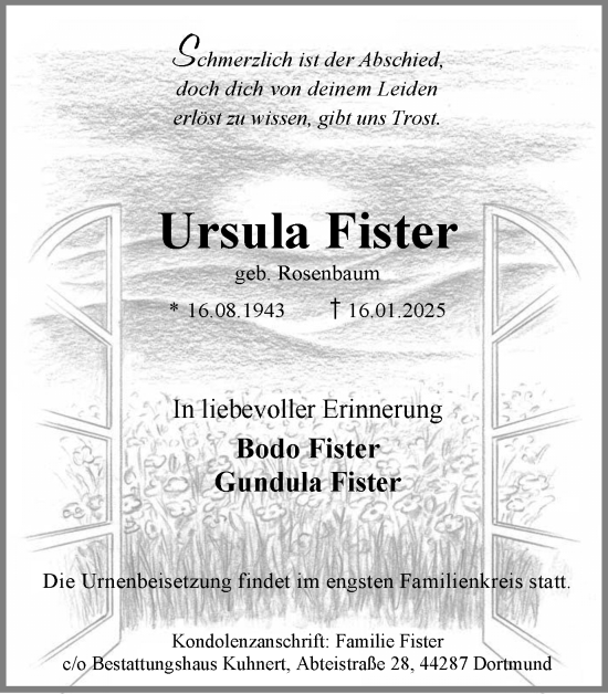Traueranzeige von Ursula Fister von Ruhr Nachrichten