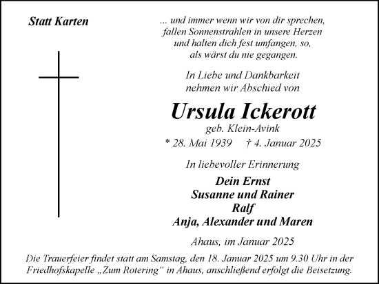 Traueranzeige von Ursula Ickerott von Münsterland Zeitung