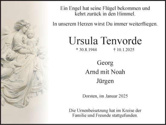 Traueranzeige von Ursula Tenvorde von Ruhr Nachrichten und Dorstener Zeitung