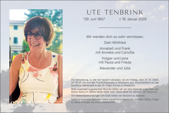 Traueranzeige von Ute Tenbrink von Münsterland Zeitung