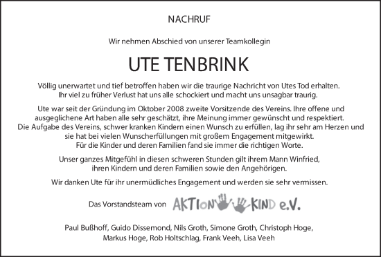 Traueranzeige von Ute Tenbrink von Münsterland Zeitung