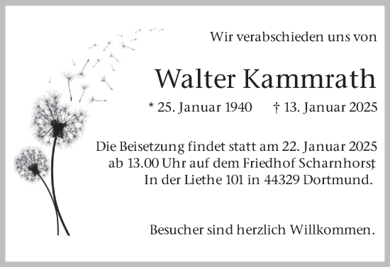 Traueranzeige von Walter Kammrath von Ruhr Nachrichten