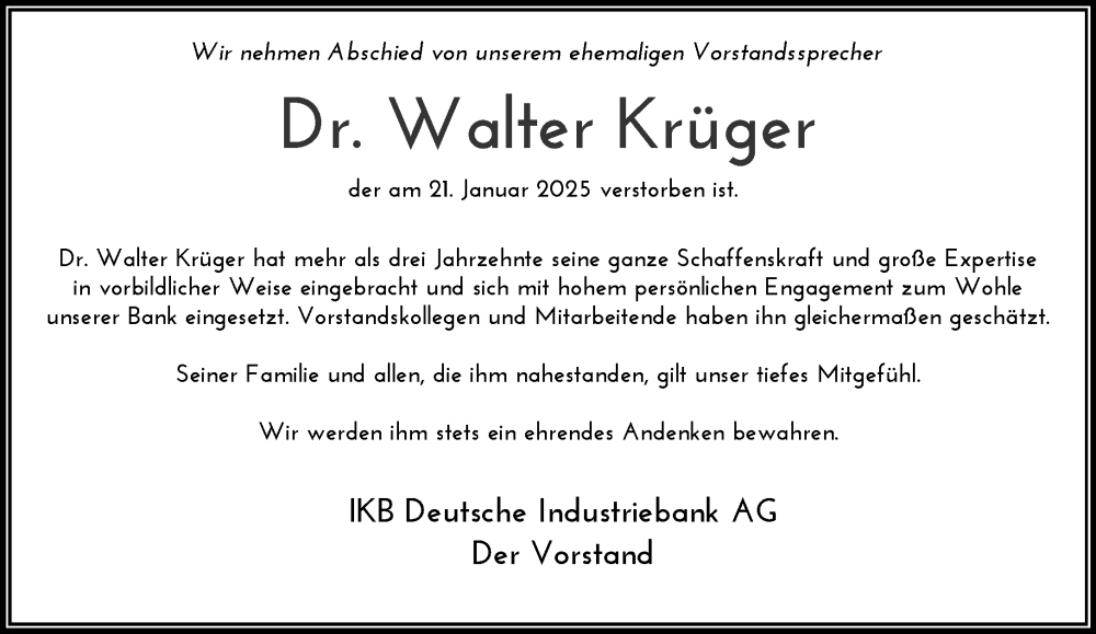  Traueranzeige für Walter Krüger vom 01.02.2025 aus 