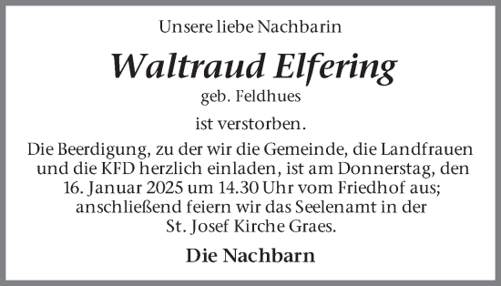 Traueranzeige von Waltraud Elfering von Münsterland Zeitung