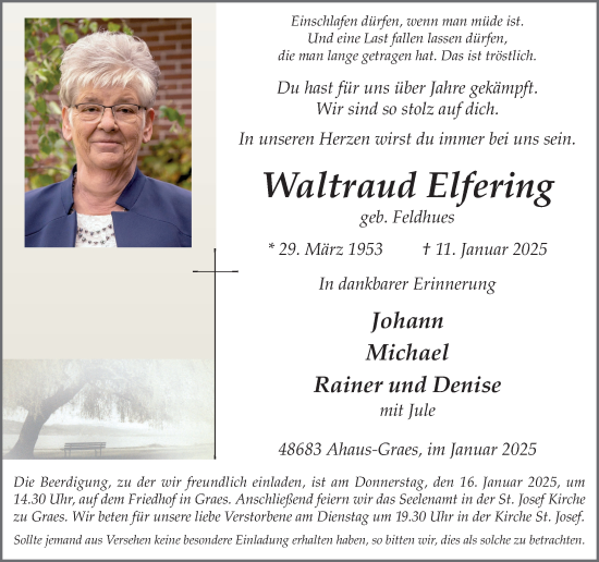 Traueranzeige von Waltraud Elfering von Münsterland Zeitung