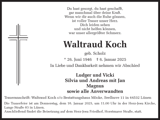 Traueranzeige von Waltraud Koch von Ruhr Nachrichten