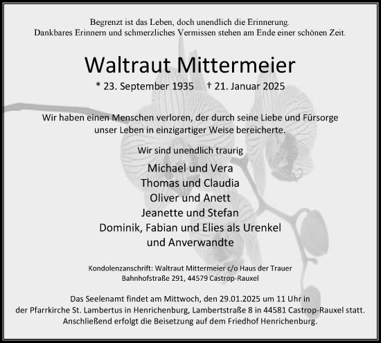 Traueranzeige von Waltraut Mittermeier von Stadtanzeiger Castrop-Rauxel