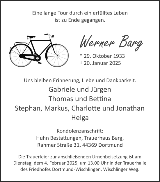 Traueranzeige von Werner Barg von Ruhr Nachrichten