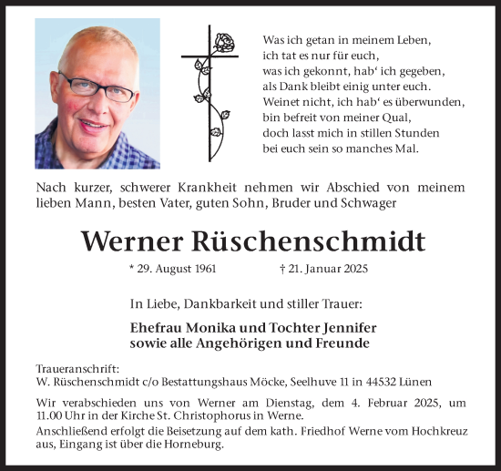 Traueranzeige von Werner Rüschenschmidt von Ruhr Nachrichten