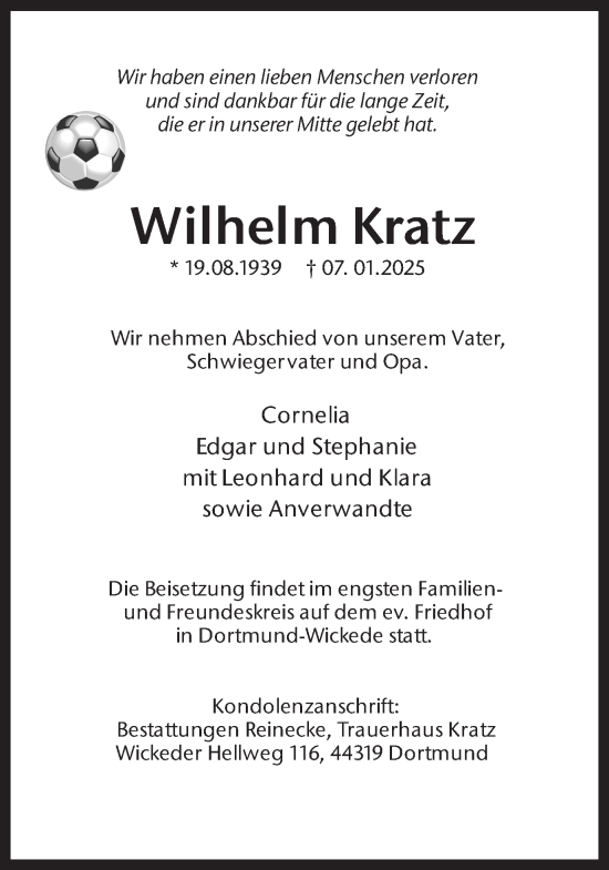 Traueranzeige von Wilhelm Kratz von Ruhr Nachrichten