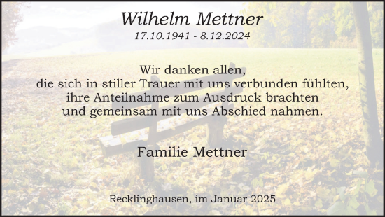 Traueranzeige von Wilhelm Mettner von Trauer Vest