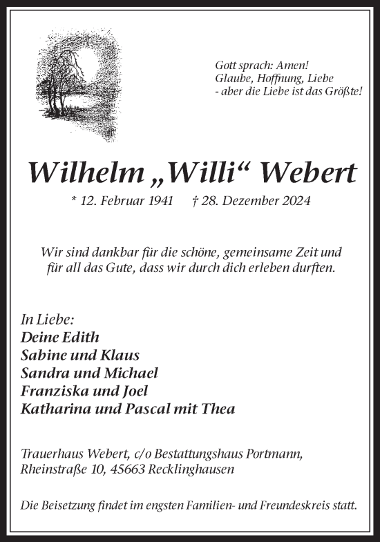 Traueranzeige von Wilhelm  Webert von Trauer Vest