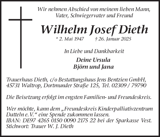 Traueranzeige von Wilhelm Josef Dieth von Trauer Vest