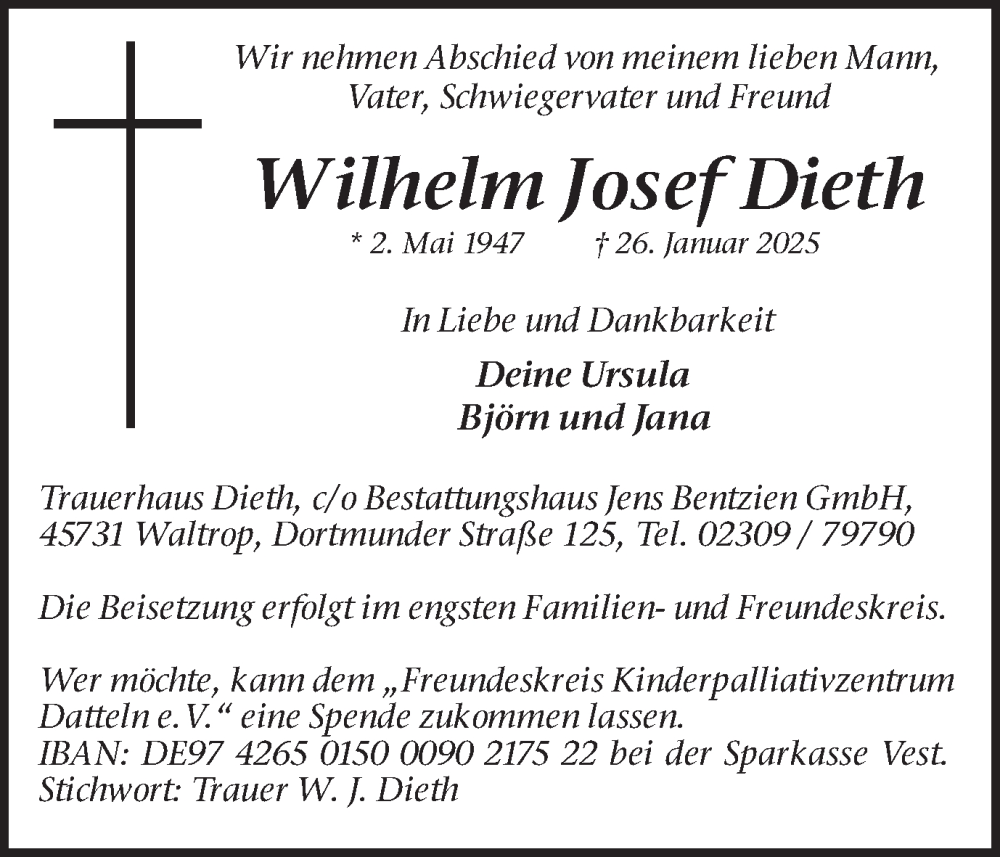  Traueranzeige für Wilhelm Josef Dieth vom 01.02.2025 aus Trauer Vest