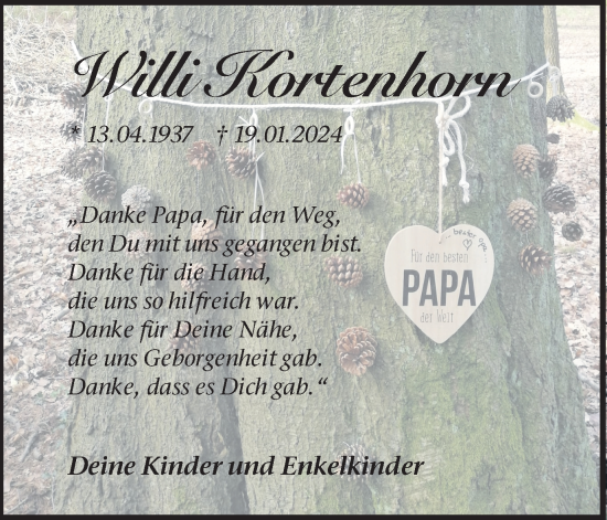 Traueranzeige von Willi Kortenhorn von Ruhr Nachrichten und Dorstener Zeitung
