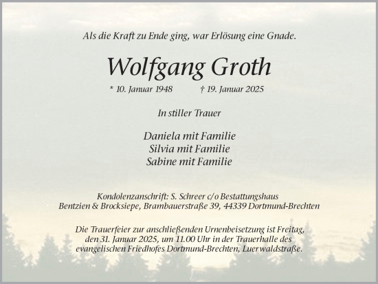 Traueranzeige von Wolfgang Groth von Ruhr Nachrichten