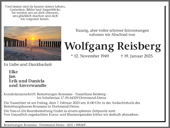 Traueranzeige von Wolfgang Reisberg von Ruhr Nachrichten