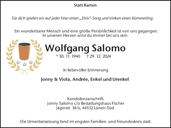 Traueranzeige von Wolfgang Salomo von Ruhr Nachrichten