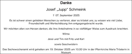 Traueranzeige von Josef Schmeink von Bocholter Borkener Volksblatt 