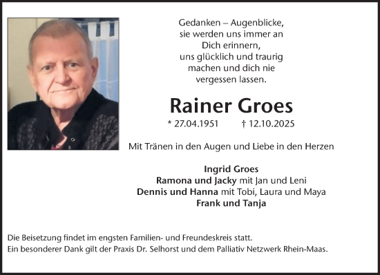 Traueranzeige von Rainer Groes von Bocholter Borkener Volksblatt