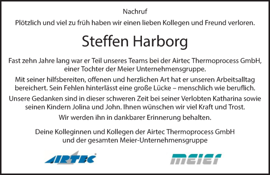 Traueranzeige von Steffen Harborg von Bocholter Borkener Volksblatt