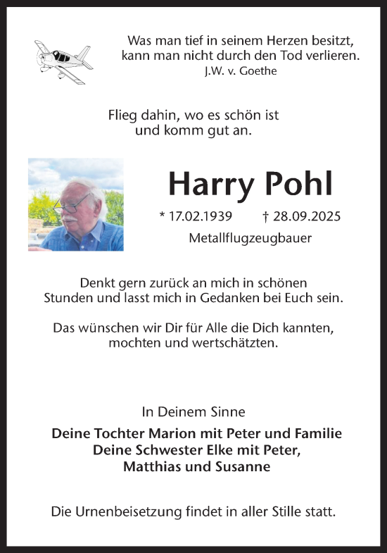 Traueranzeige von Harry Pohl von Ruhr Nachrichten