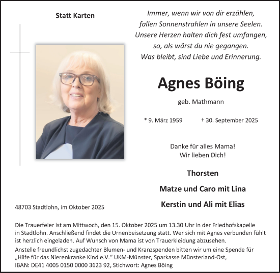 Traueranzeige von Agnes Böing von Münsterland Zeitung