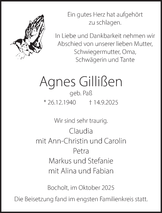 Traueranzeige von Agnes Gillißen 