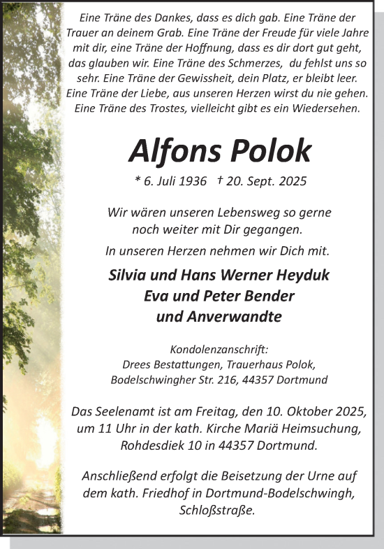Traueranzeige von Alfons Polok von Ruhr Nachrichten