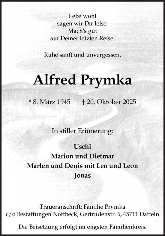Traueranzeige von Alfred Prymka von Trauer Vest