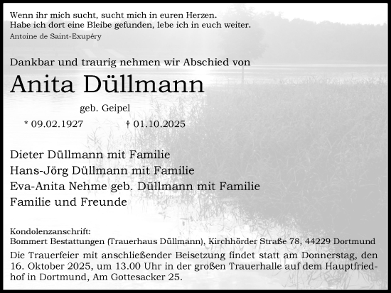 Traueranzeige von Anita Düllmann von Ruhr Nachrichten