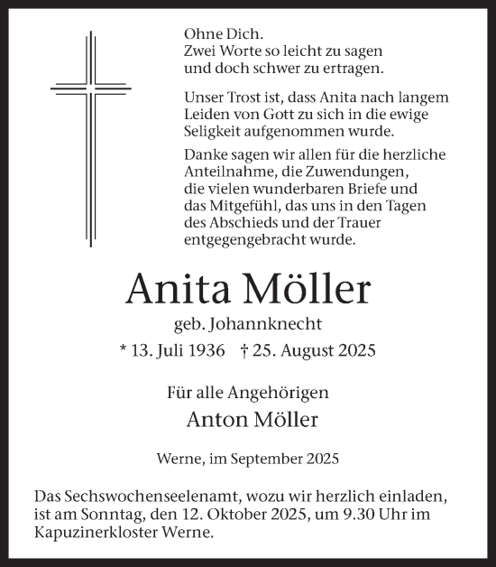Traueranzeige von Anita Möller von Ruhr Nachrichten