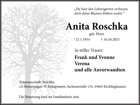 Traueranzeige von Anita Roschka von Trauer Vest