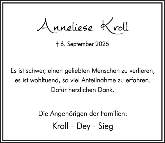 Traueranzeige von Anneliese Kroll von Hellweger Anzeiger