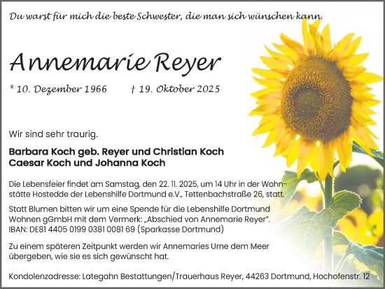 Traueranzeige von Annemarie Reyer von Ruhr Nachrichten