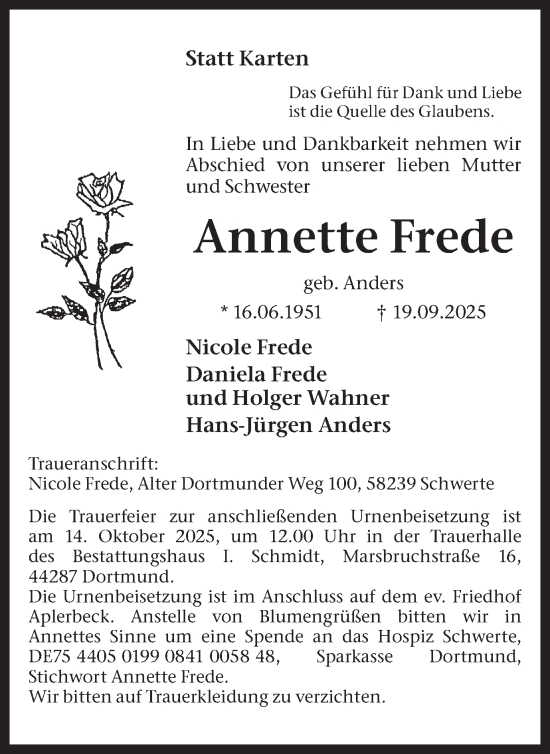 Traueranzeige von Annette Frede von Ruhr Nachrichten